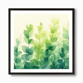 Watercolor Of Green Leaves Art Print