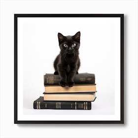 Black Kitten On Books Isolated On White Art Print