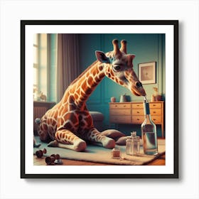 Giraffe Drinking Vodka 1 Art Print