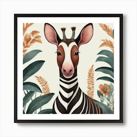 Okapi 3 Folk Style Animal Illustration Art Print 3 Art Print