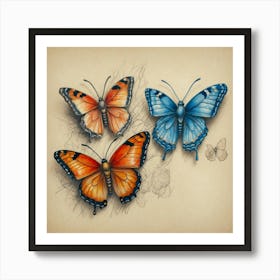 Three Butterflies Art Print