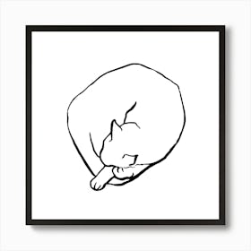 Cat Sleeping In A Circle Ink Drawing Art Print