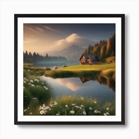 Cottage On A Lake Art Print