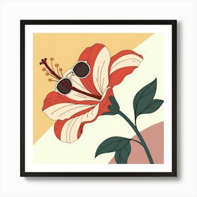 Hibiscus Flower With Sunglasses Art Print