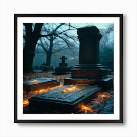 Gravestones With Candles Art Print