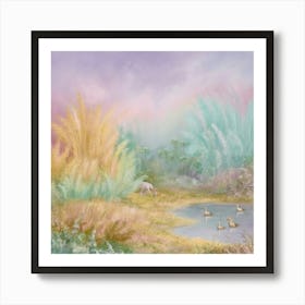 Pond With Ducks Art Print