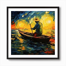 Fisherman In A Boat Art Print