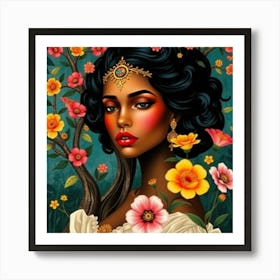 Woman in flowers 1 Art Print