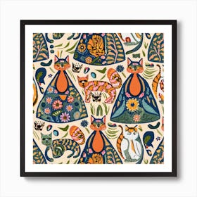 William Morris Inspired Cats Collection Art Print 1 Art Print