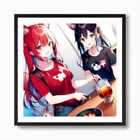 Two Anime Girls At A Table Art Print