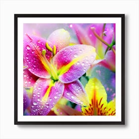 Beautiful pink, yellow, and purple chameleon lilies 3 Art Print