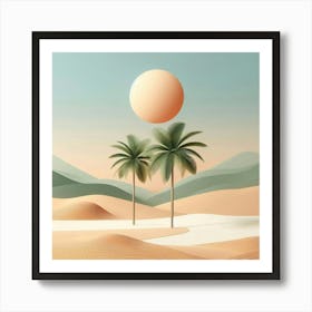 Desert Landscape With Palm Trees Art Print