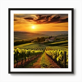 Sunset Growing Landscape Farm Grape Nature Sun Farming Tree Vinery Wine Scenic Field Wi (1) Art Print