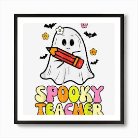 Groovy Spooky Teacher Retro Halloween Cute Ghost Art Print