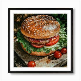 Hamburger With Tomato And Lettuce Art Art Print