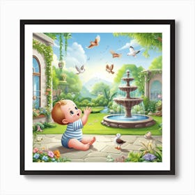 Infant Enjoying Rain Art Print