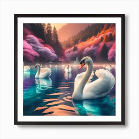 Swans In The Lake Art Print