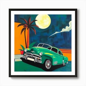 Vintage Car At Night Art Print