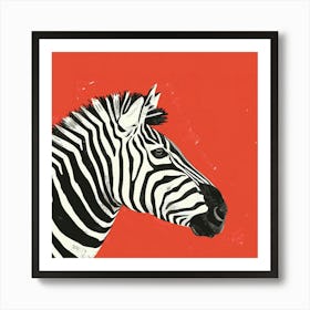 Animal Zebra On Red Background Art Print