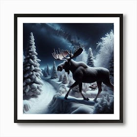 Moose Walks A Winter Path Art Print