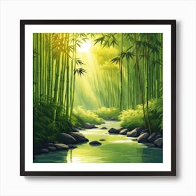 A Stream In A Bamboo Forest At Sun Rise Square Composition 184 Art Print