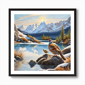 Pheasants By The Lake Art Print