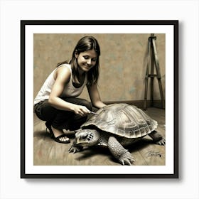 Portrait Of A Woman With A Turtle Art Print