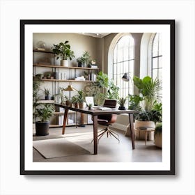 Home Office With Plants Art Print