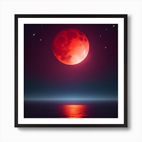 Red Moon Over The Ocean Art Print