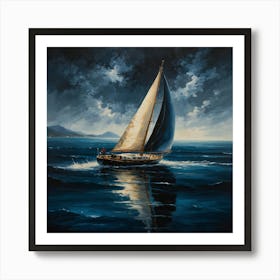 Sailboat At Night Art Print