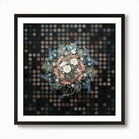 Vintage White Burnet Roses Flower Wreath on Dot Bokeh Pattern n.0410 Art Print