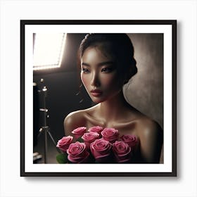 Beautiful Asian Woman With Roses Art Print