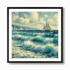 Sailboat On The Sea, Acrylic Painting Style 8 Art Print