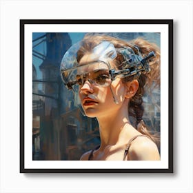 Futuristic Girl With Glasses Art Print