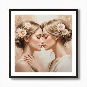 Two Women Kissing Painting Art Print