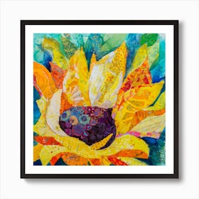Sunny Sunflower Collage Paint Square Art Print