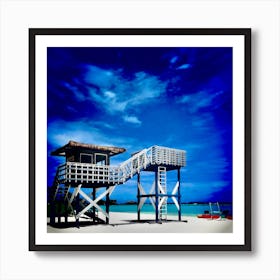 Lifeguard Tower Bright Blue Landscape Maldives Beach Vivid Art Print