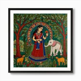 Indian Woman With Elephant Art Print