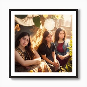 Three Women Sitting In A Garden Art Print