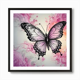 Butterfly On A Pink Background Art Print