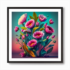 Flowers Beautiful Sketch Art Piece 3d Render P Art Print