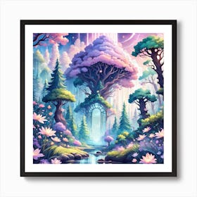 A Fantasy Forest With Twinkling Stars In Pastel Tone Square Composition 159 Art Print