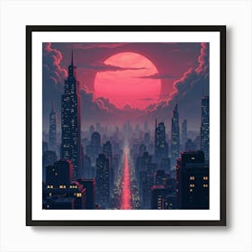 Titan Crushing Cities Beneath A Neon Glowing Sky 1 Art Print