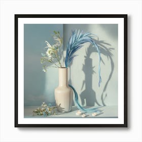 Blue Feathers In A Vase Art Print