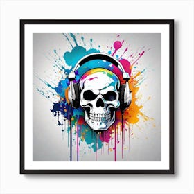 Skull With Headphones 41 Art Print