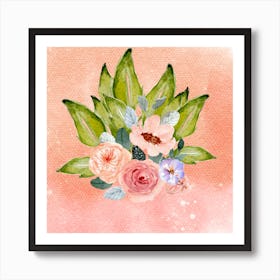 Watercolor Floral Bouquet wallart printable Instagram post Art Print