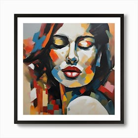 Vivid Abstract Portrait of a Serene Woman Art Print