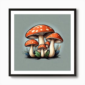Mushrooms On A Grey Background Art Print
