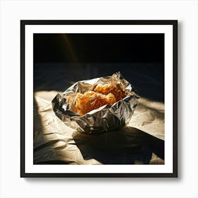 Crumpled Plastic Wrapper Foreground Contrasting Against A Pristine Dark Background Focus On Texture Art Print