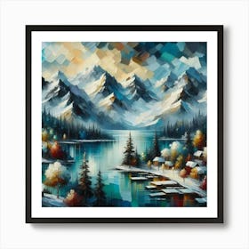 Montain lac oil painting abstract painting art 6 Art Print